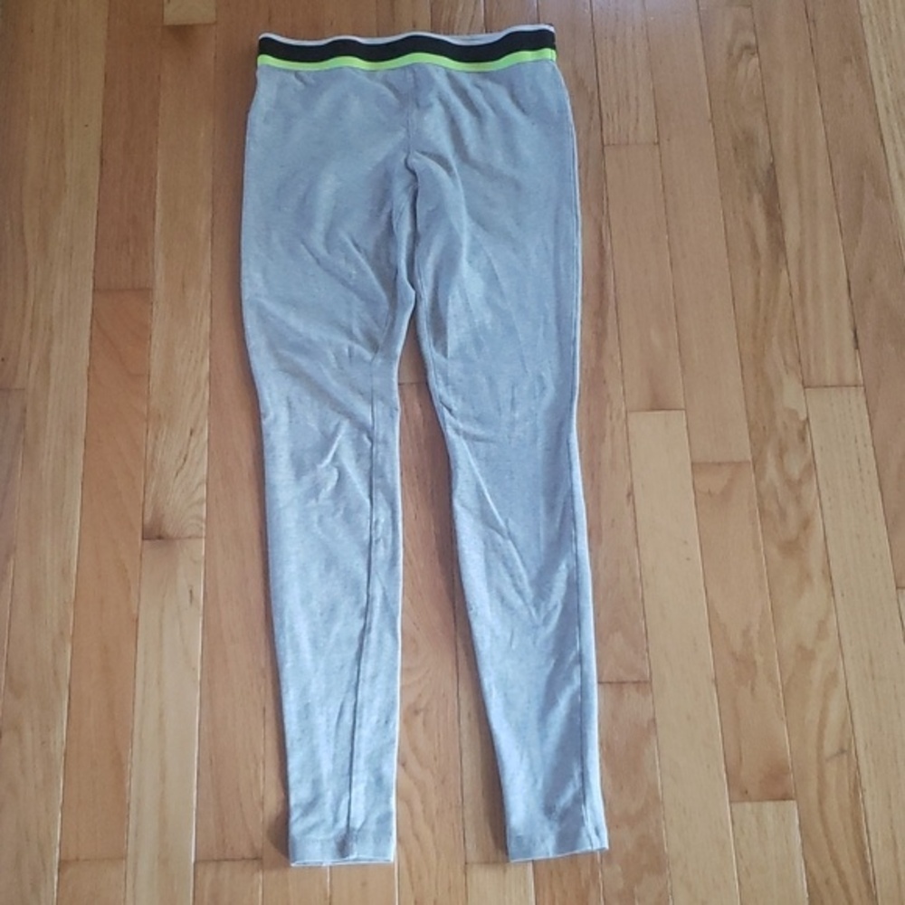 FOREVER 21 Leggings Size S Grey with black and Neon yellow band on top.